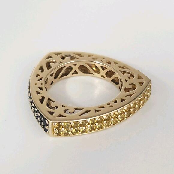 Elegant 14k Yellow Gold Triangular Natural Sapphire Colored Stones Size 6.75 - Picture 2 of 11
